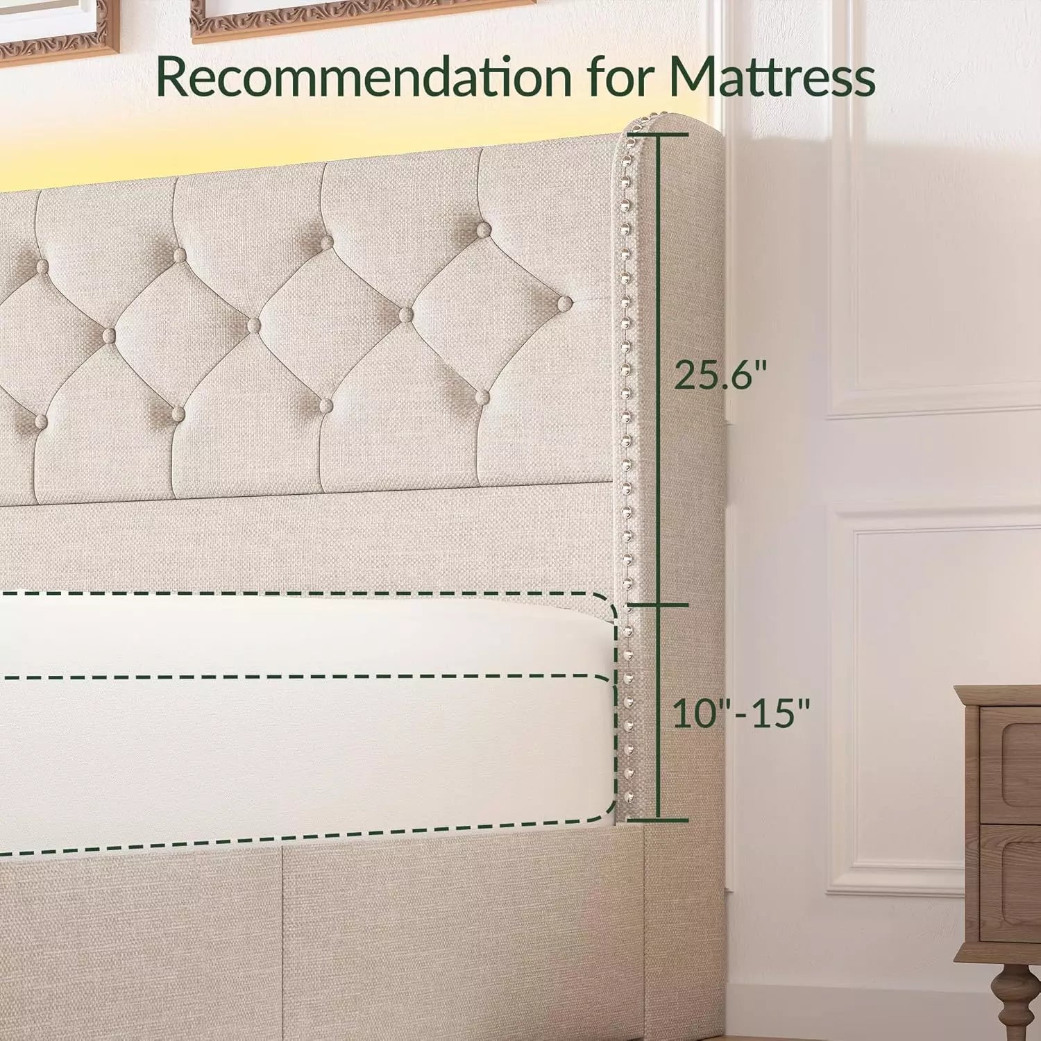Korav Velvet Bed Frame with RGB LED Lights & Storage Drawers | Tufted Wingback Headboard | Queen & King - Image 11