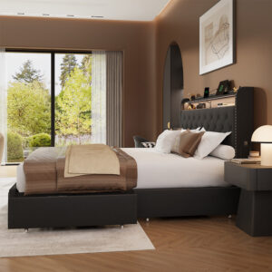 Alternative view of Dexon Velvet Bed Frame | Tufted Wingback Headboard with LED Light & Storage Drawers | Queen & King