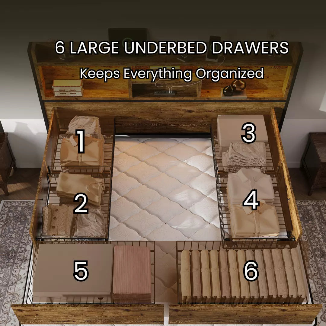 Strato Bookcase Platform Bed Frame | Storage Drawers & Charging Station | Queen & King - Image 13