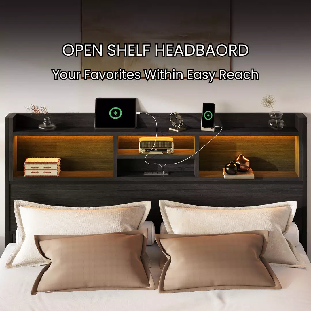 Strato Bookcase Platform Bed Frame | Storage Drawers & Charging Station | Queen & King - Image 5