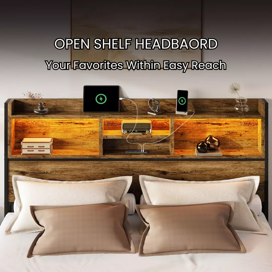 Strato Bookcase Platform Bed Frame | Storage Drawers & Charging Station | Queen & King - Image 11