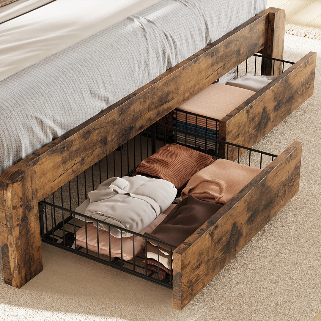 Aspen Bookcase Headboard Storage Bed Frame | LED Light, Charging Station & Wire Mesh Drawers | Queen & King - Image 35