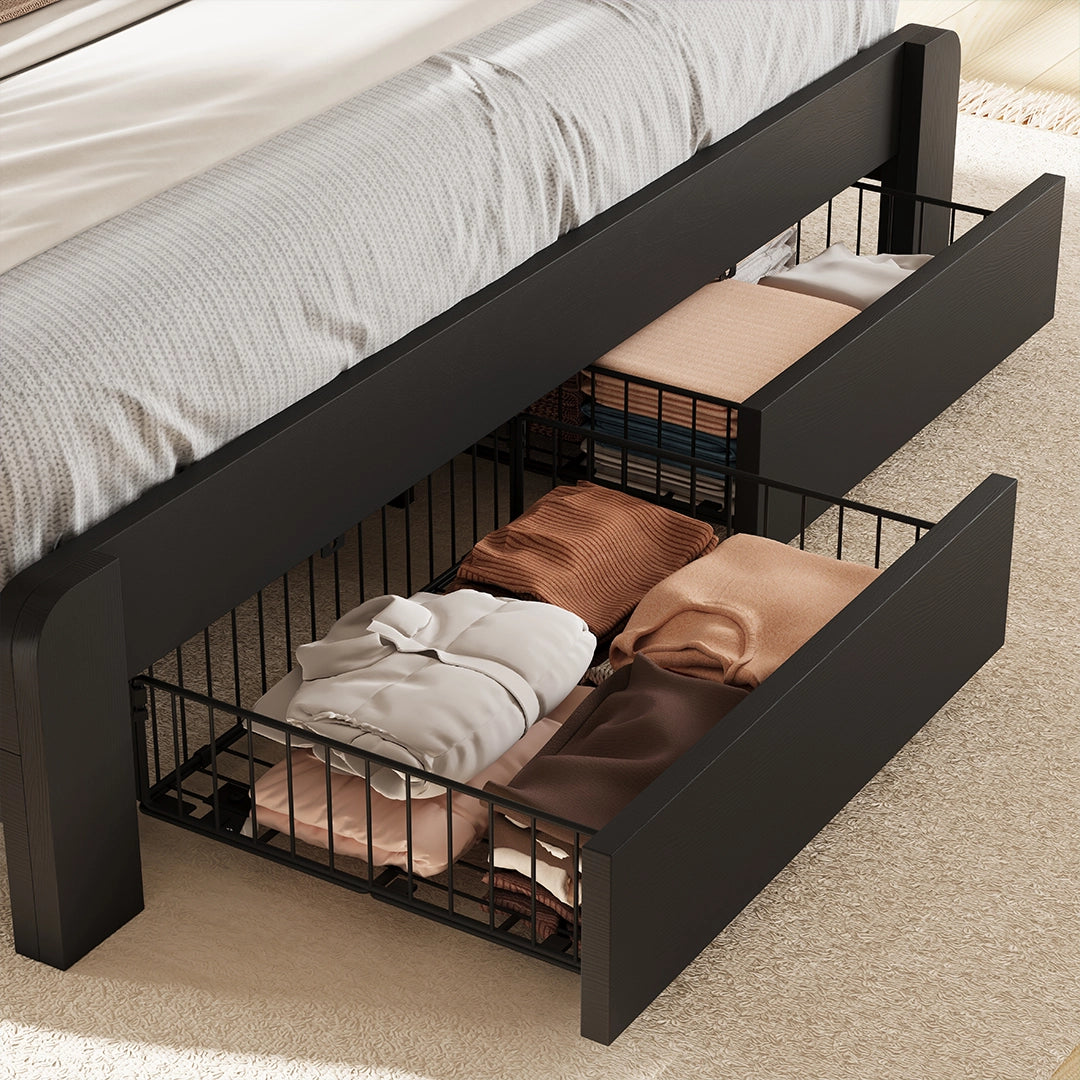 Aspen Bookcase Headboard Storage Bed Frame | LED Light, Charging Station & Wire Mesh Drawers | Queen & King - Image 21