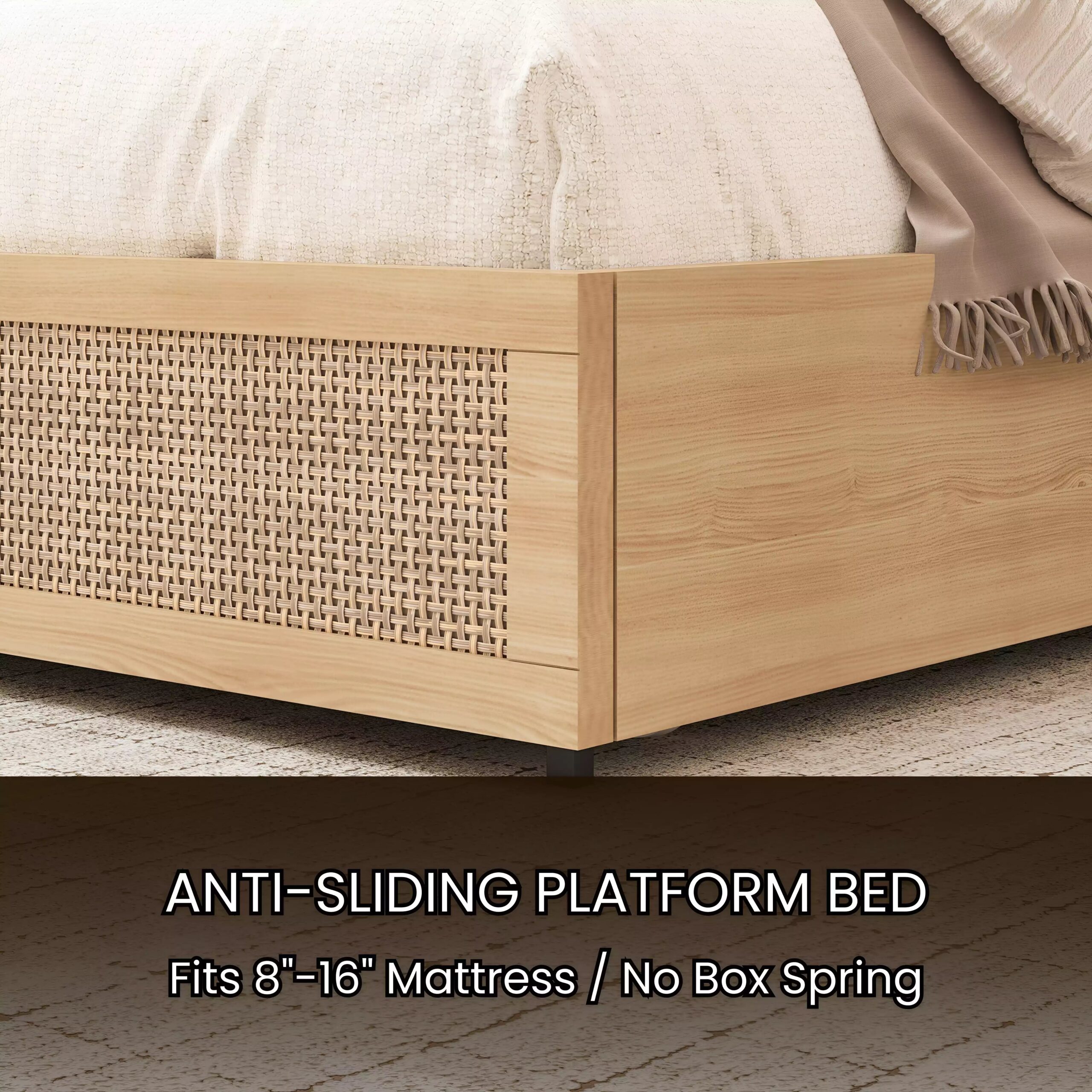 Rattan Storage Bookcase Bed Frame | Boho Chic, 4 Drawers, RGB LED & Charging Station | Queen & King - Image 9
