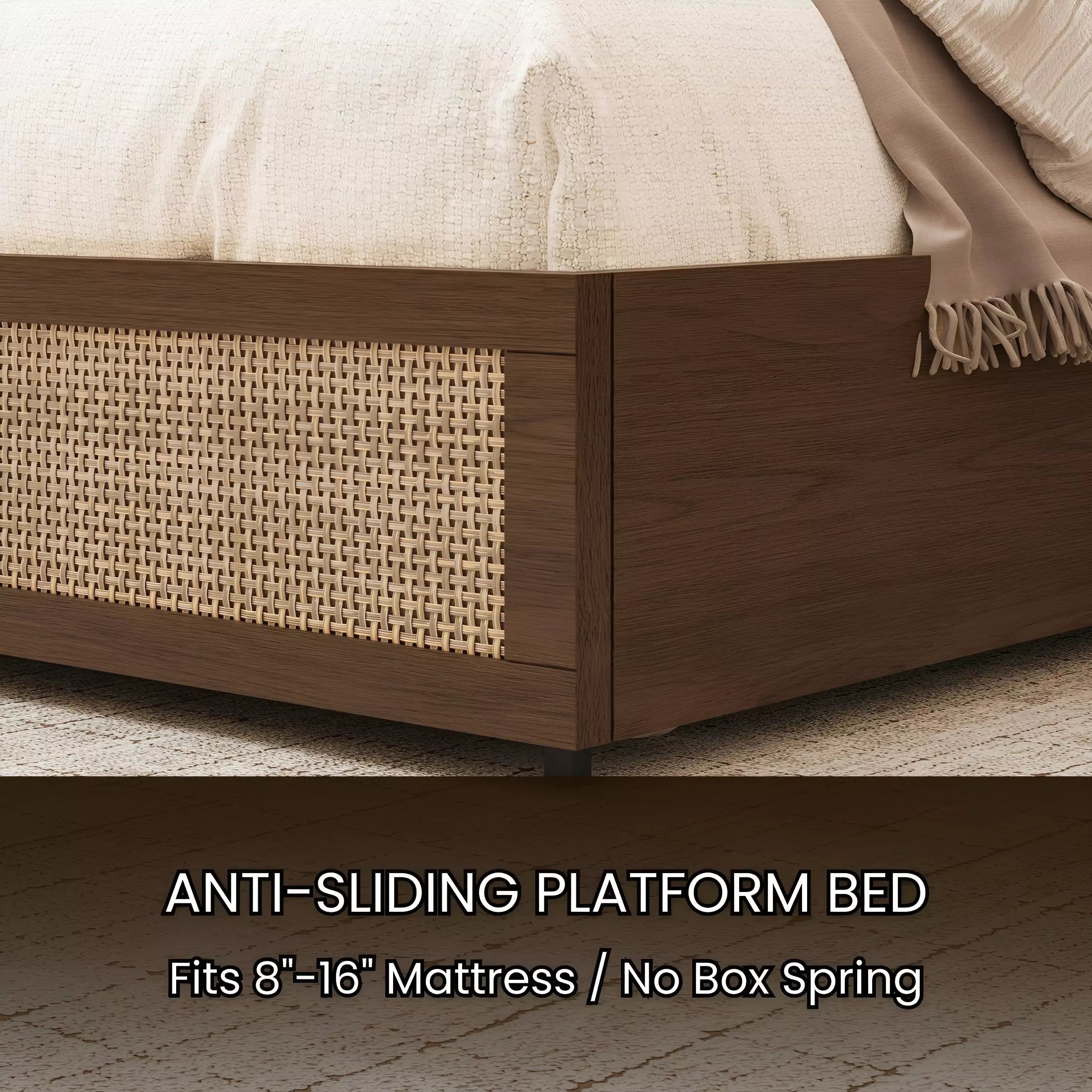 Rattan Storage Bookcase Bed Frame | Boho Chic, 4 Drawers, RGB LED & Charging Station | Queen & King - Image 21
