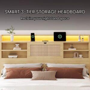 Alternative view of Rattan Storage Bookcase Bed Frame | Boho Chic, 4 Drawers, RGB LED & Charging Station | Queen & King