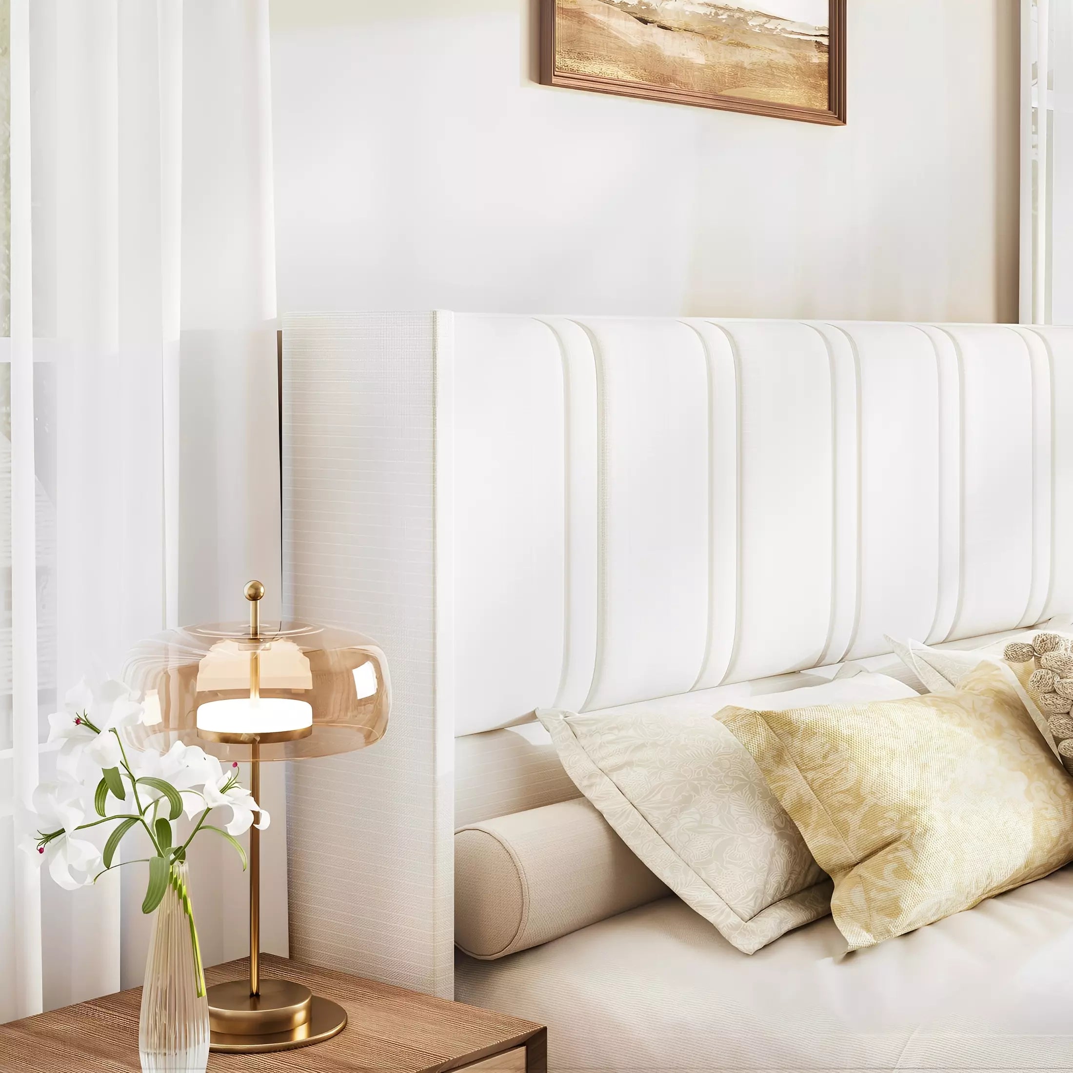 Modro Linen Bed Frame with Storage Drawers | Wingback Headboard | Queen & King - Image 3