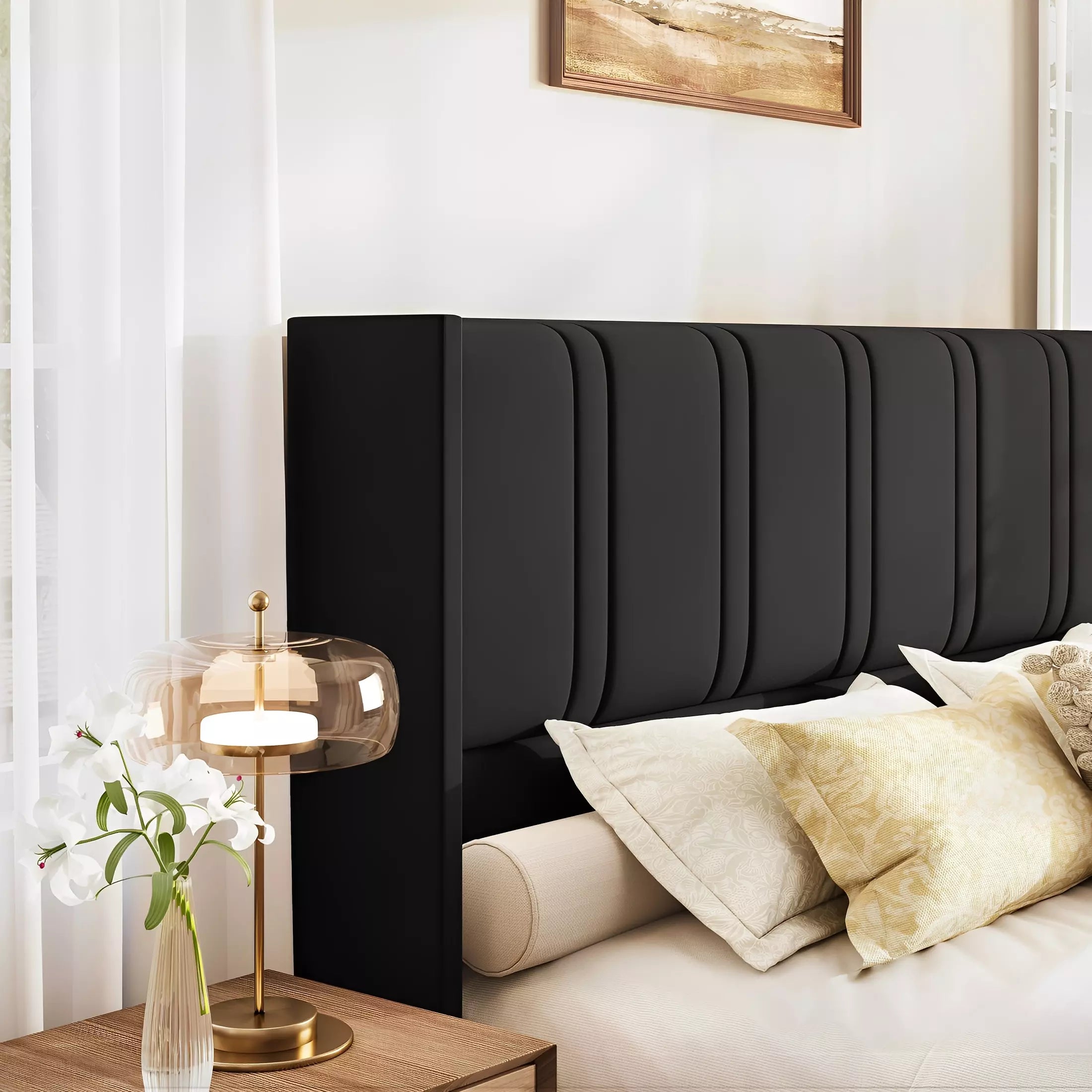Modro Linen Bed Frame with Storage Drawers | Wingback Headboard | Queen & King - Image 23