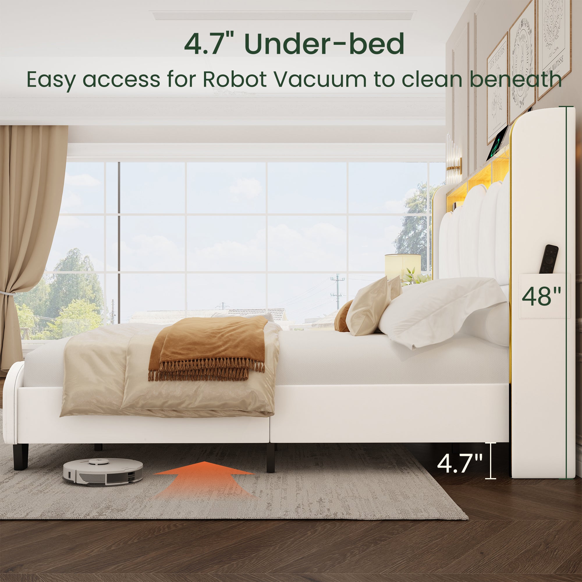 Melora Arch Velvet Bed Frame | LED Headboard Shelf & Charging Station | Queen & King - Image 13