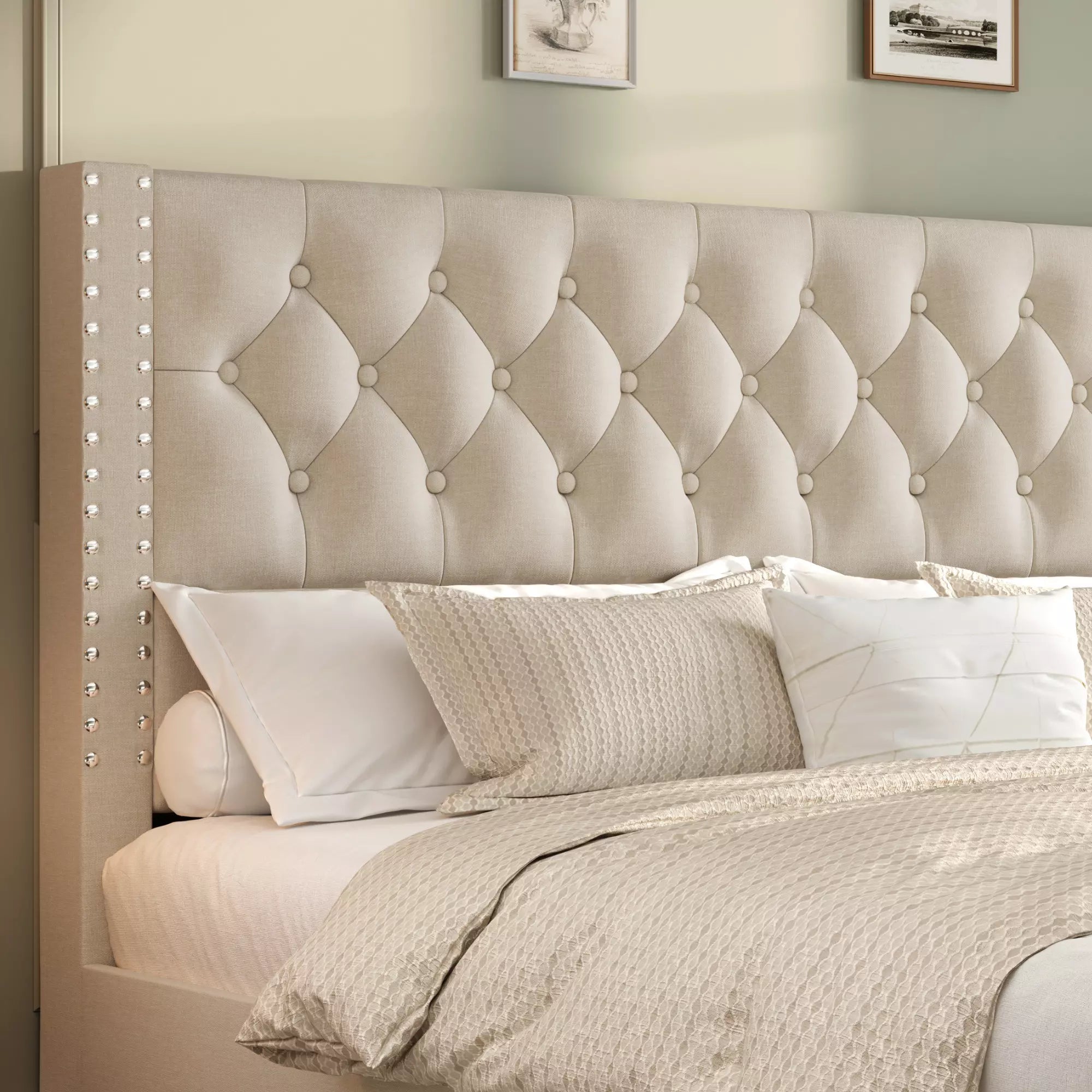 Vella Linen Bed Frame with Storage Drawers | Upholstered Platform Bed | Queen & King - Image 4