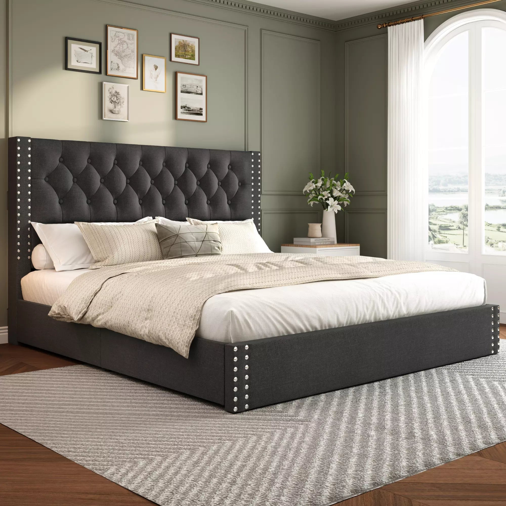 Vella Linen Bed Frame with Storage Drawers | Upholstered Platform Bed | Queen & King - Image 12