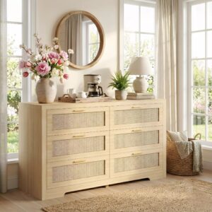 Rattan 6 Drawer Dresser | Handmade Boho Style Bedroom Organizer & Storage Cabinet