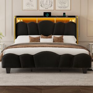Melora Arch Velvet Bed Frame | LED Headboard Shelf & Charging Station | Queen & King