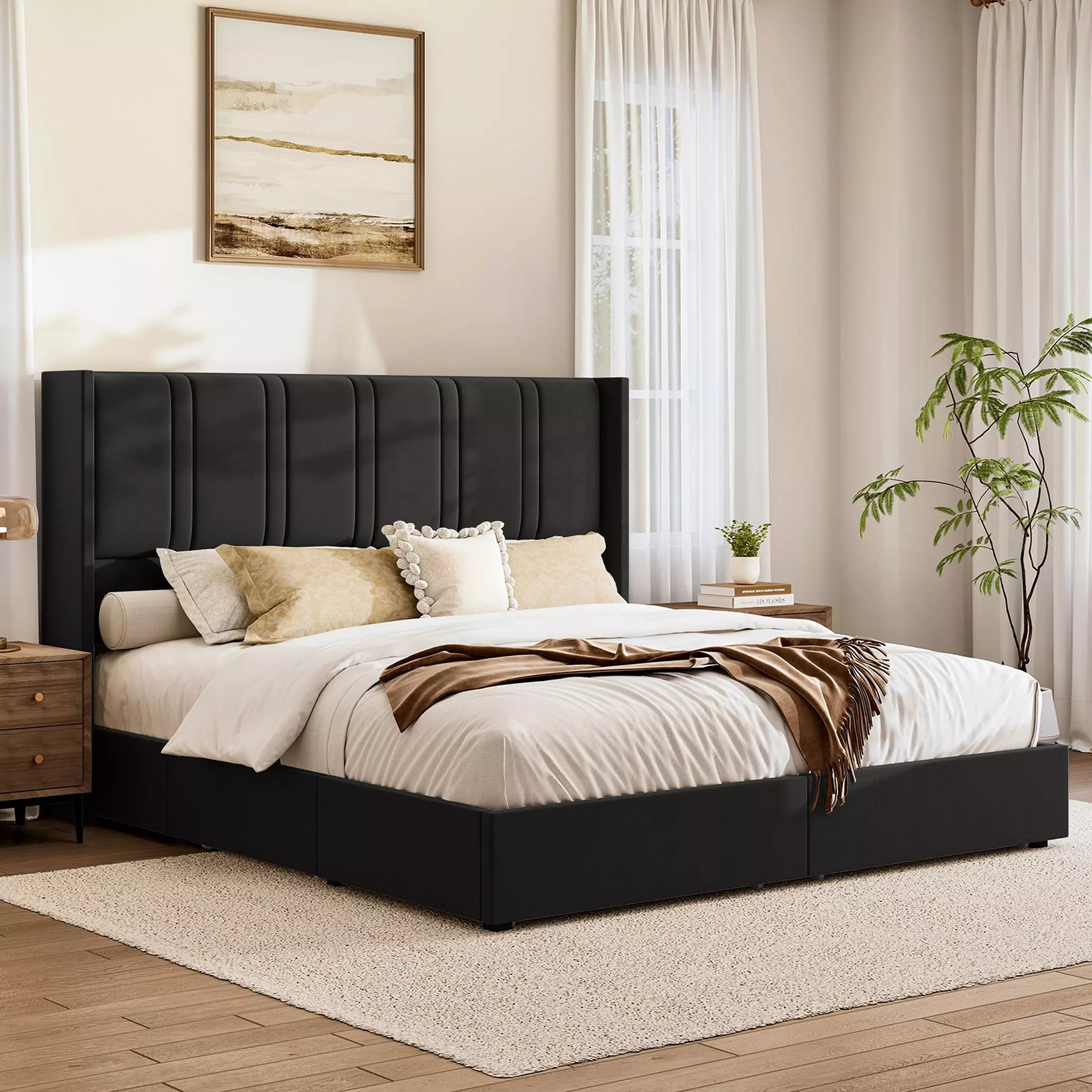 Modro Linen Bed Frame with Storage Drawers | Wingback Headboard | Queen & King - Image 21