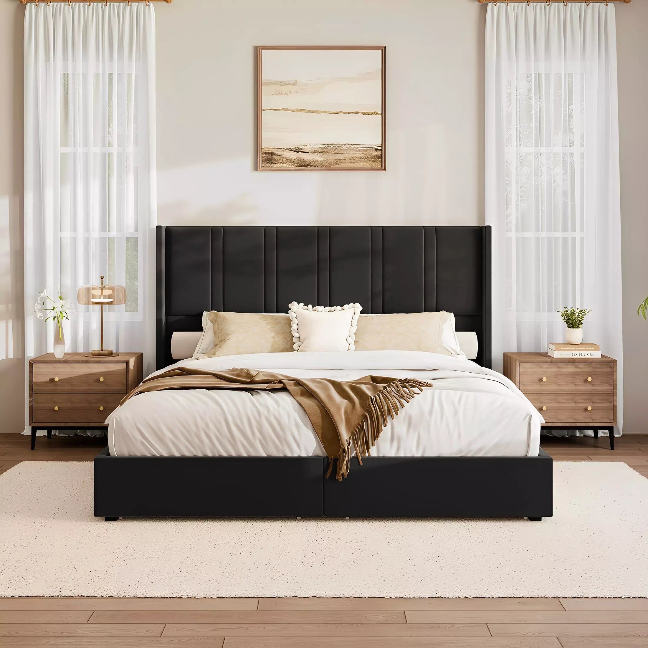 Modro Linen Bed Frame with Storage Drawers | Wingback Headboard | Queen & King - Image 22