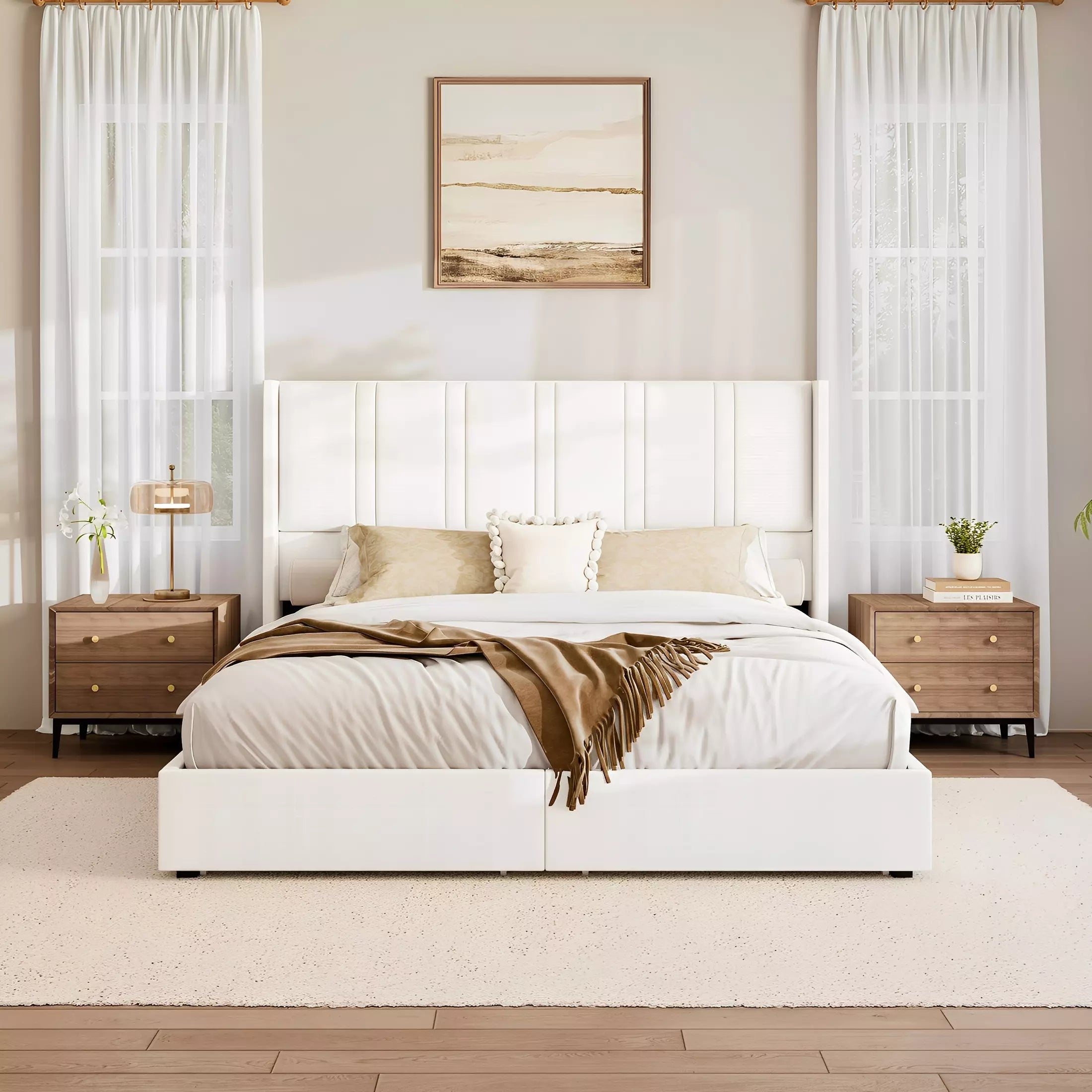 Modro Linen Bed Frame with Storage Drawers | Wingback Headboard | Queen & King - Image 11