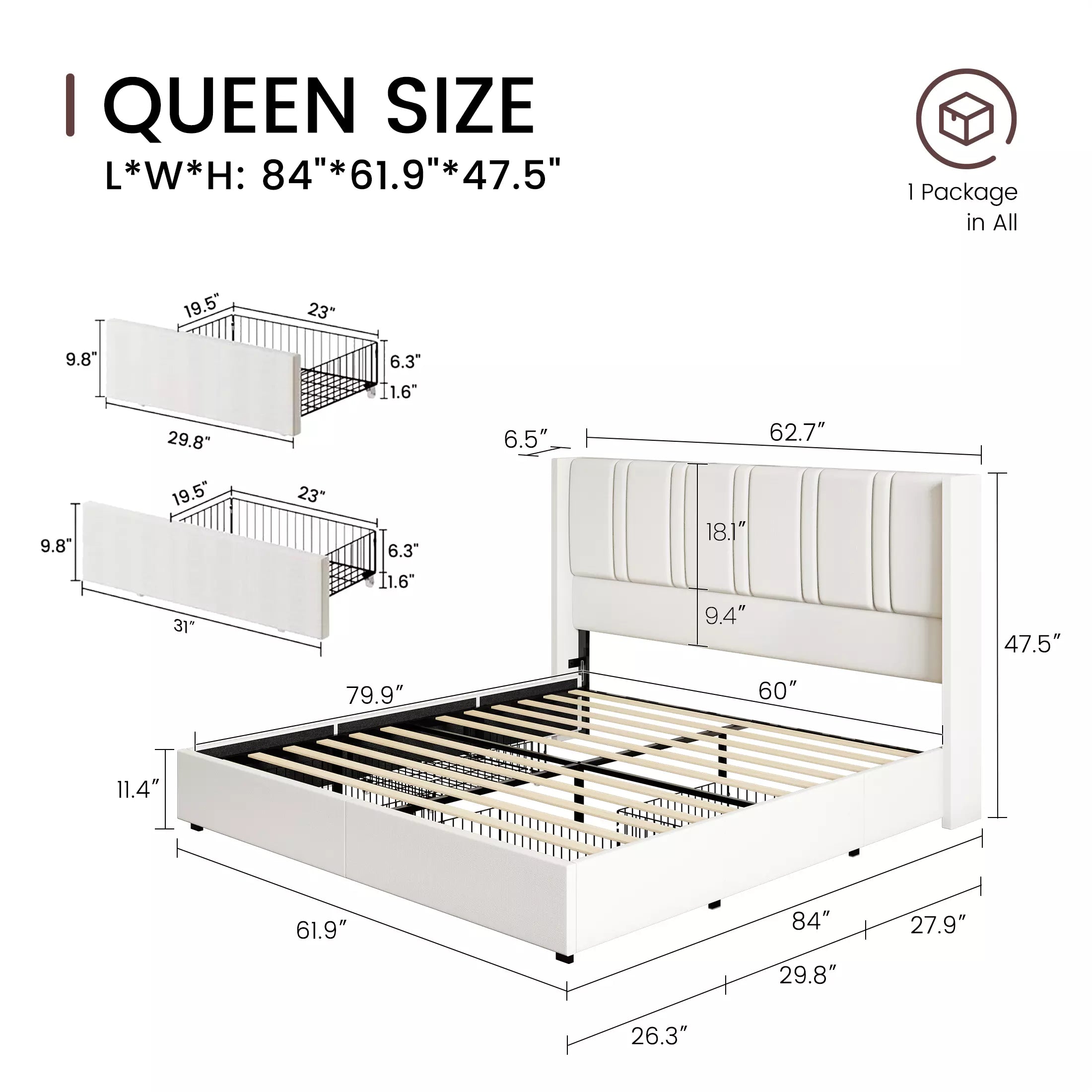 Modro Linen Bed Frame with Storage Drawers | Wingback Headboard | Queen & King - Image 6