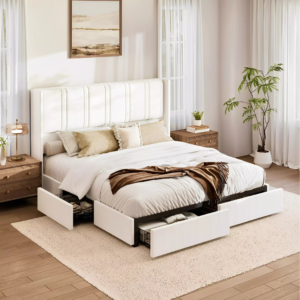 Alternative view of Modro Linen Bed Frame with Storage Drawers | Wingback Headboard | Queen & King