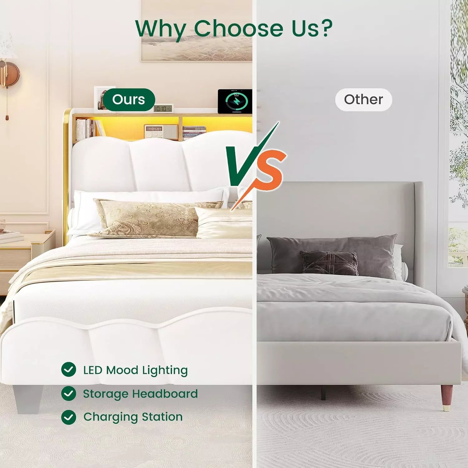 Melora Arch Velvet Bed Frame | LED Headboard Shelf & Charging Station | Queen & King - Image 16