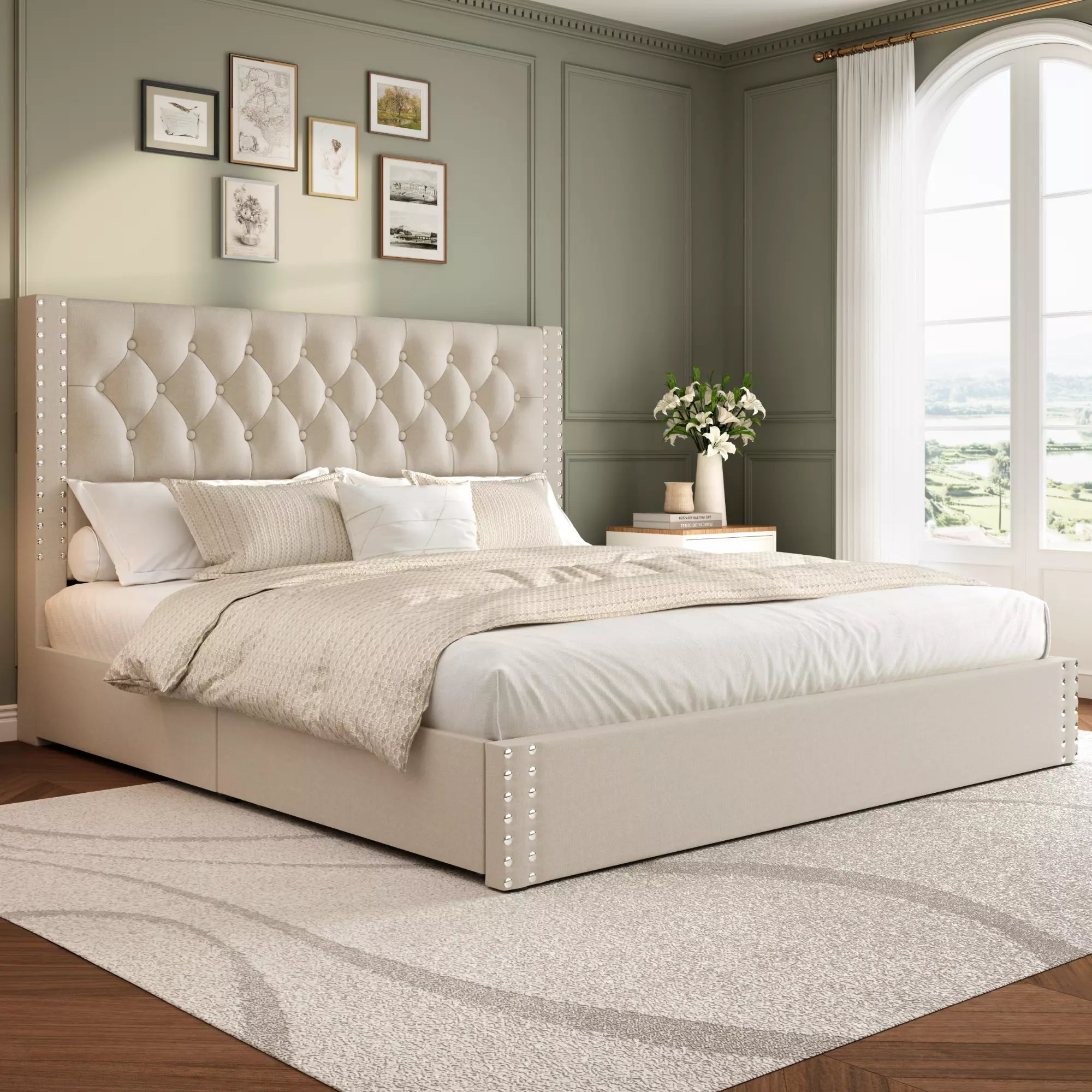 Vella Linen Bed Frame with Storage Drawers | Upholstered Platform Bed | Queen & King - Image 5