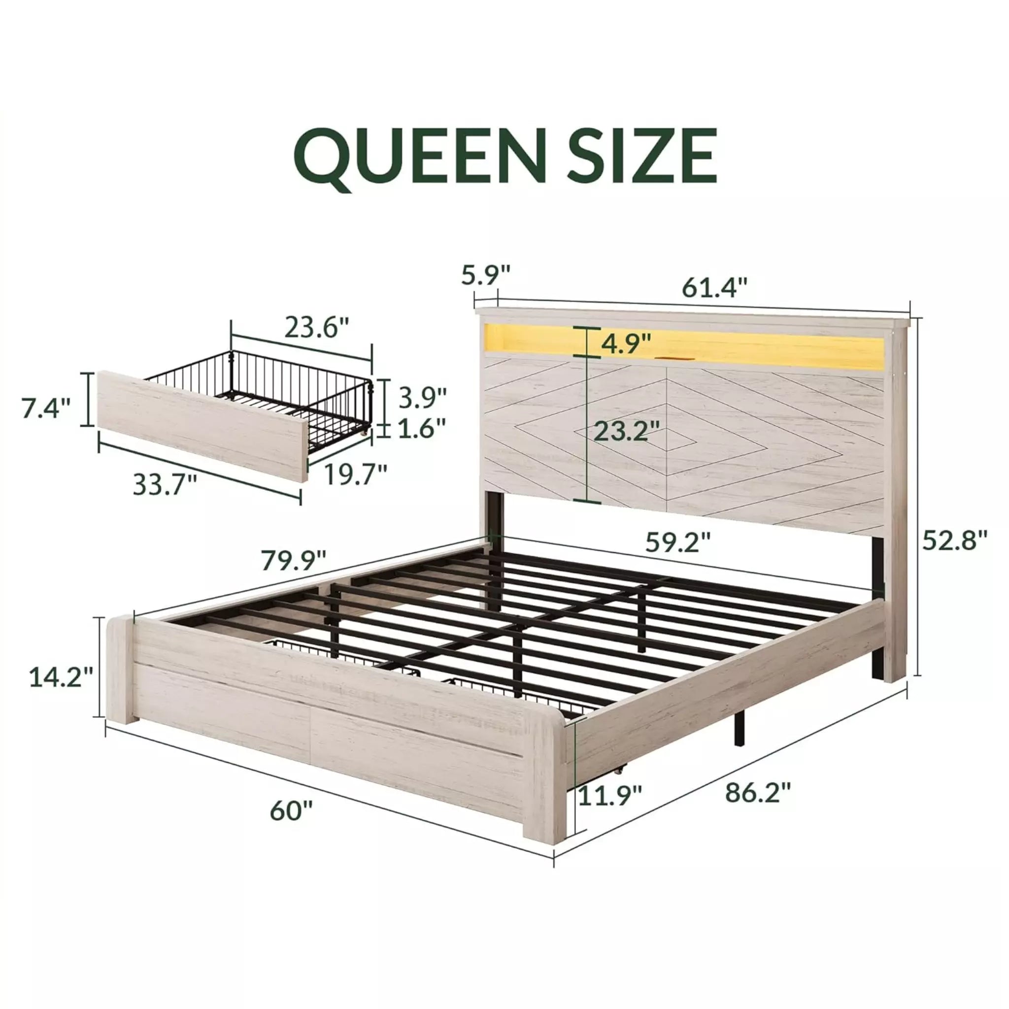 Arlo Farmhouse Platform Bed Frame | Storage Shelf Headboard, LED Lights & Charging Hub | Queen & King - Image 4