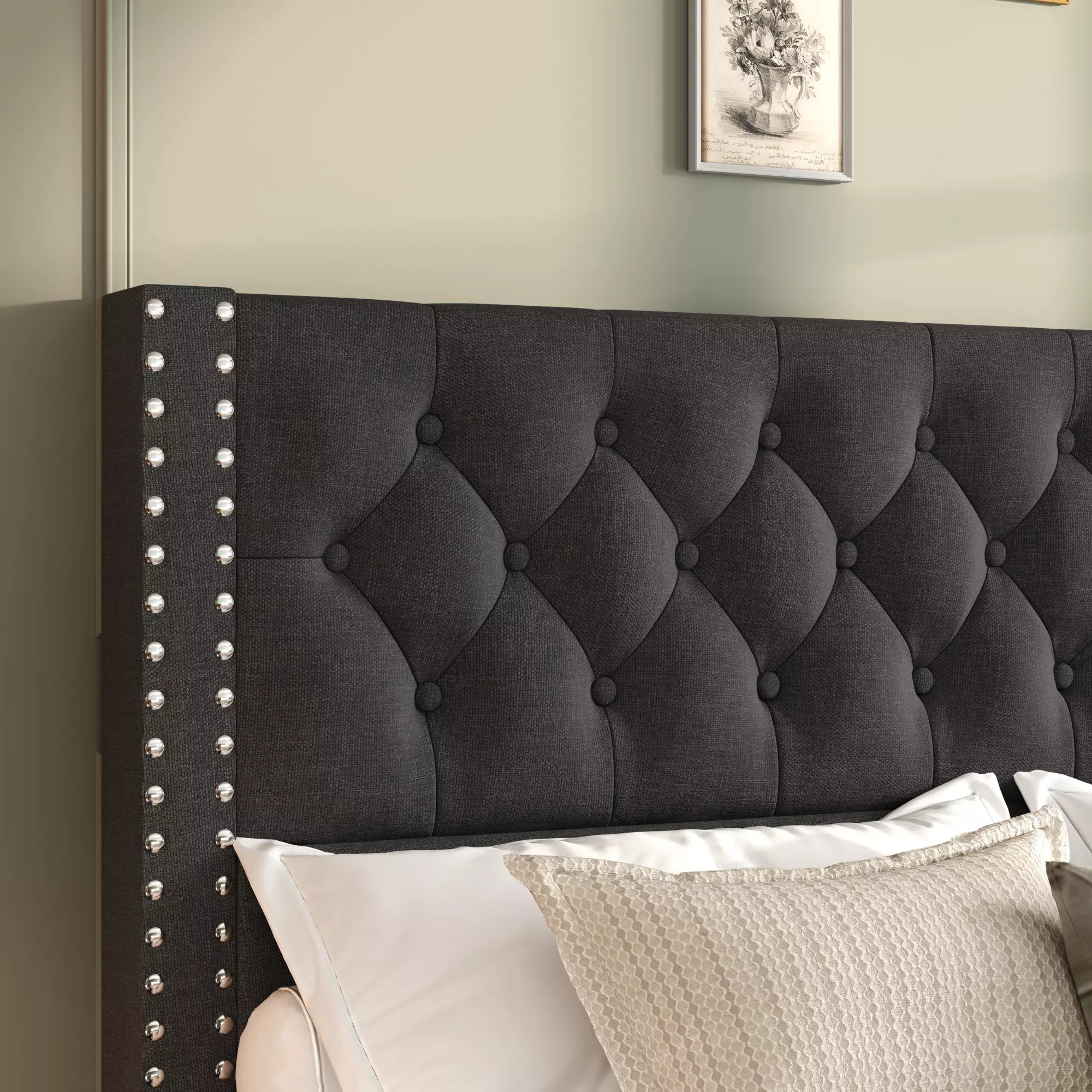 Vella Linen Bed Frame with Storage Drawers | Upholstered Platform Bed | Queen & King - Image 9