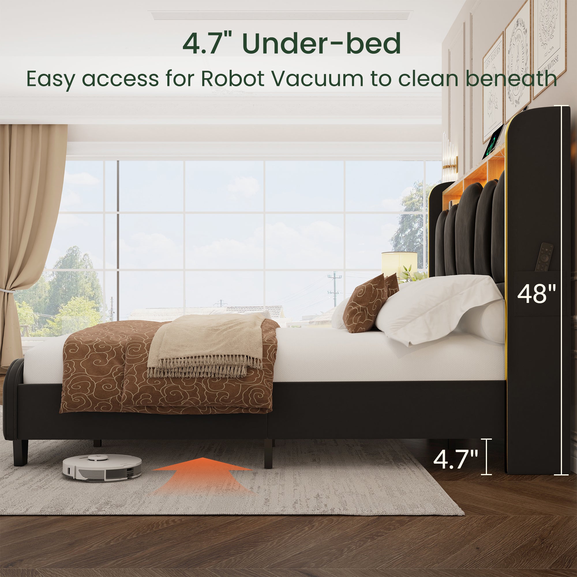 Melora Arch Velvet Bed Frame | LED Headboard Shelf & Charging Station | Queen & King - Image 7