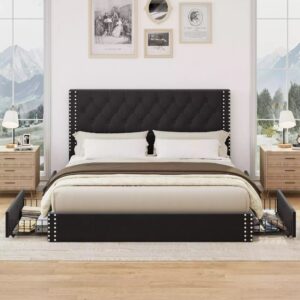 Alternative view of Veva Velvet Bed Frame | Tufted Headboard & 4 Storage Drawers | Queen & King