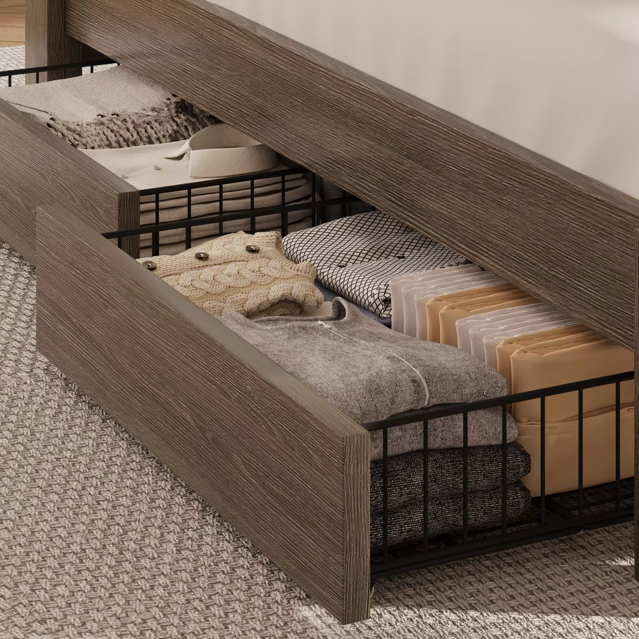 Arlo Farmhouse Platform Bed Frame | Storage Shelf Headboard, LED Lights & Charging Hub | Queen & King - Image 14