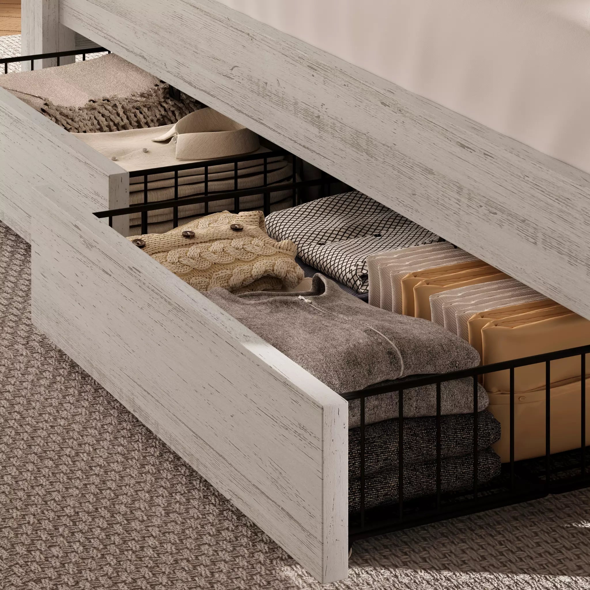 Arlo Farmhouse Platform Bed Frame | Storage Shelf Headboard, LED Lights & Charging Hub | Queen & King - Image 7