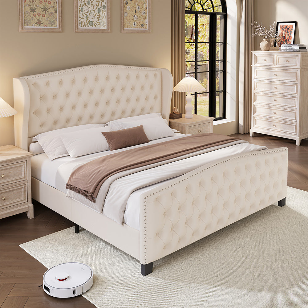 Nadell Velvet Bed Frame with Tall Headboard | Black Upholstered | Queen & King - Image 10