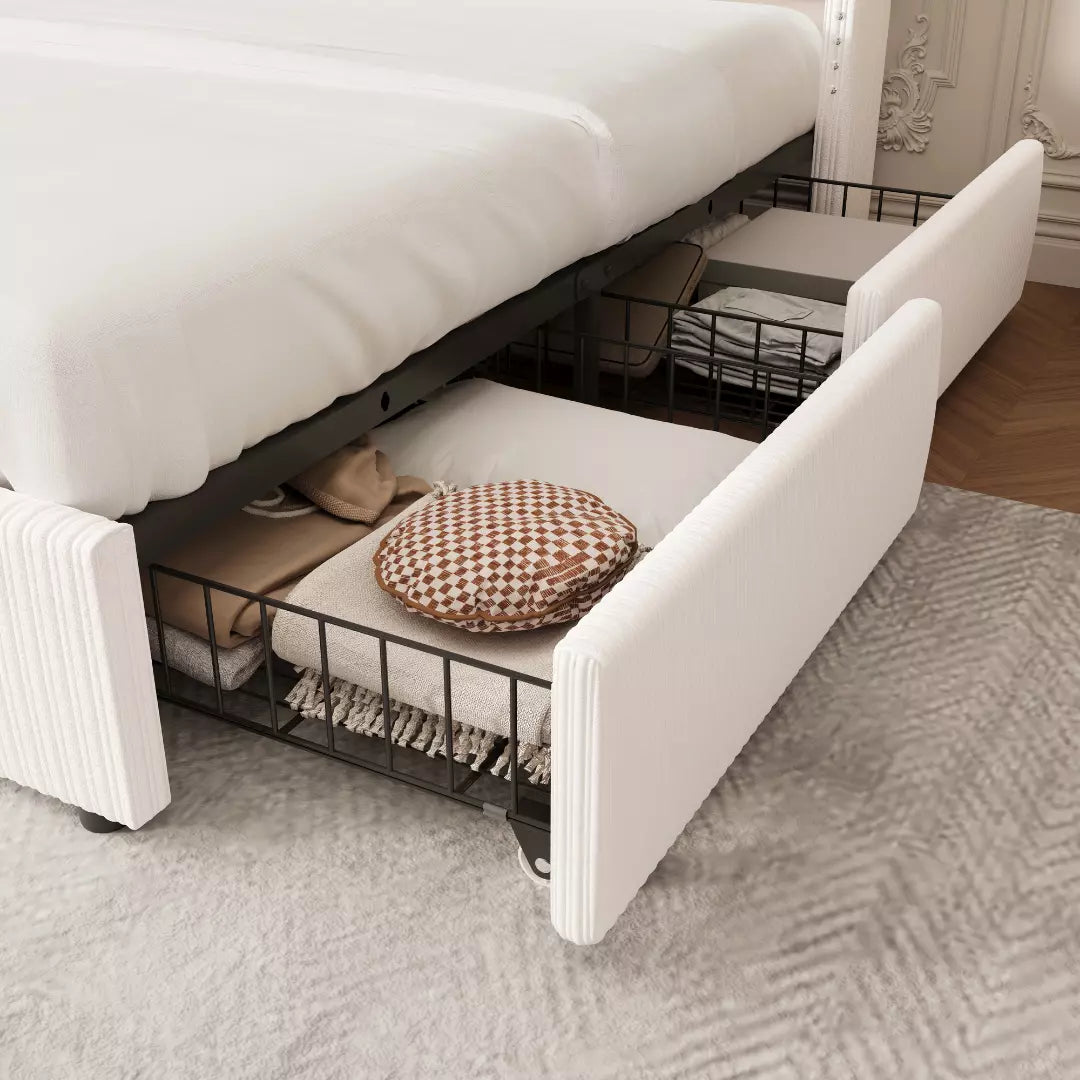 Elysia Corduroy Bed Frame | Channel Tufted Upholstered Platform Bed | Queen & King - Image 6