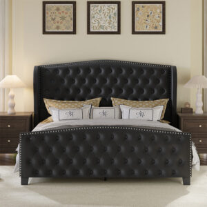 Alternative view of Nadell Velvet Bed Frame with Tall Headboard | Black Upholstered | Queen & King