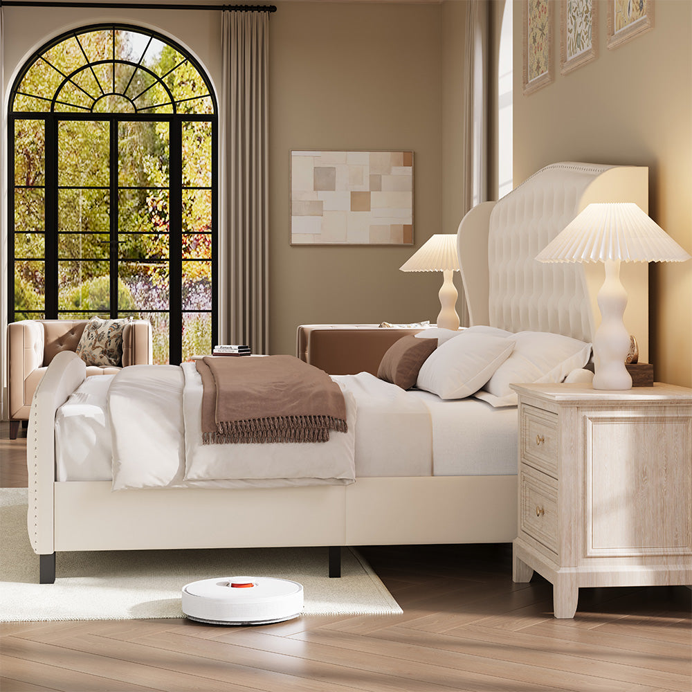 Nadell Velvet Bed Frame with Tall Headboard | Black Upholstered | Queen & King - Image 8