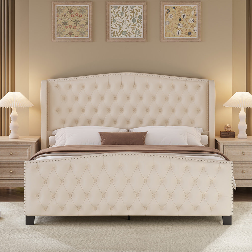 Nadell Velvet Bed Frame with Tall Headboard | Black Upholstered | Queen & King - Image 9